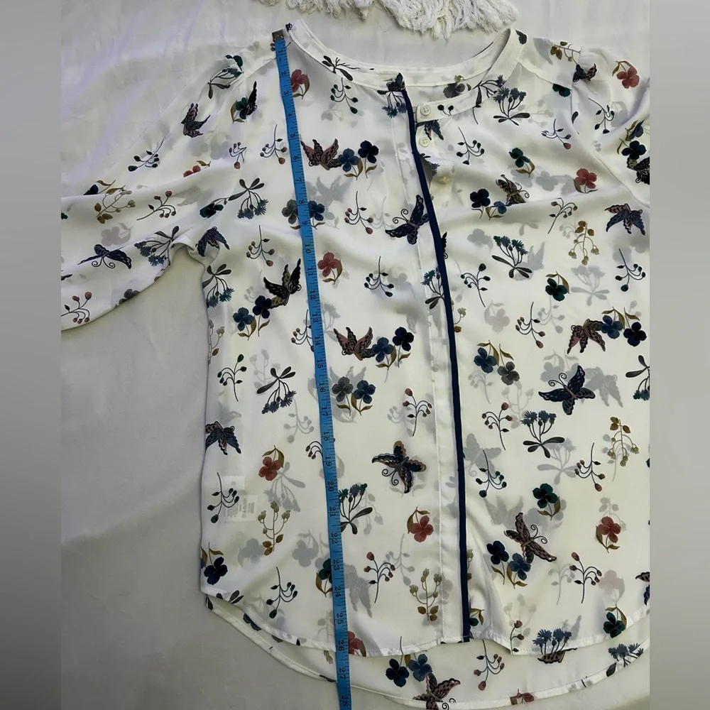 Ann Taylor LOFT Size Medium Sheer Floral Spring Colorful Blouse - Picture 6 of 8